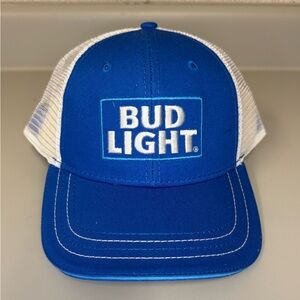 Bud Light‎ Mens Retro Stitched Logo Mesh Back Trucker Hat Blue NWT